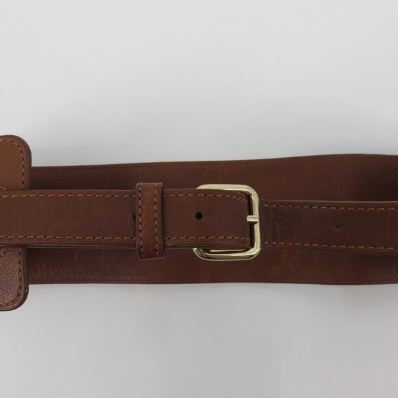 Y2K Juicy Couture Women Wide Brown Leather Gold D Ring Studded Corset Belt VTG main image 3